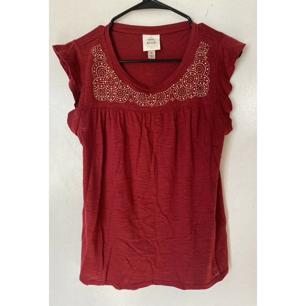 Knox Rose Womens Red Studded Design Top Size Small Sleeveless Shirt